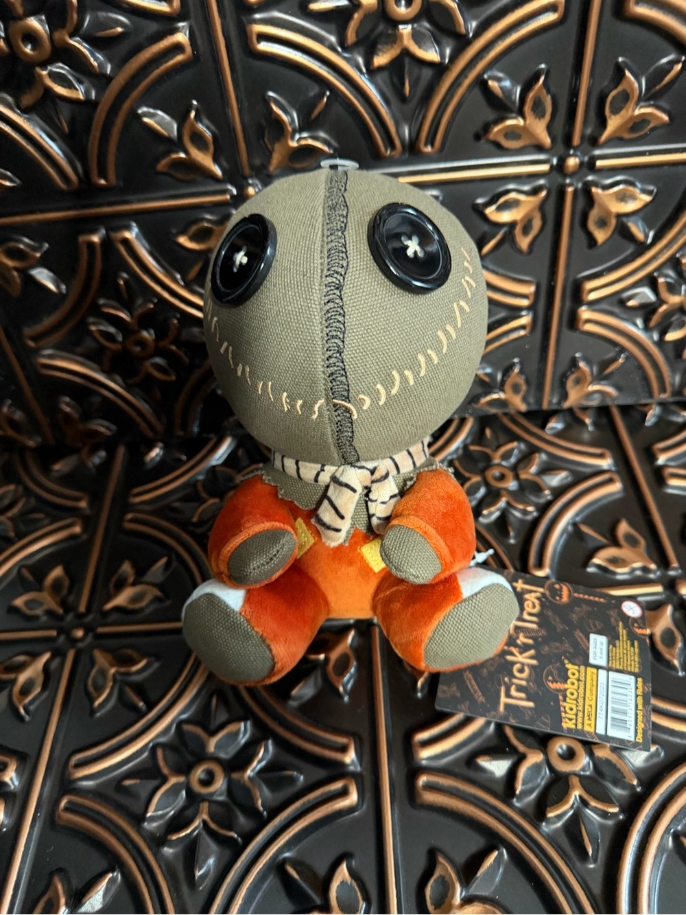 Kidrobot Trick 'r Treat Plush Sam Doll - Orange & Olive Button-Eye